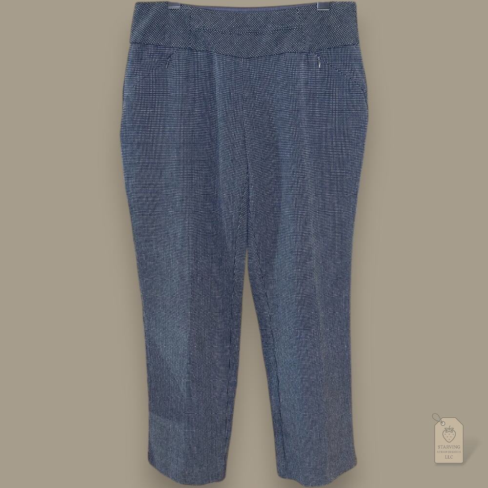 Investments Petites 4P Blue White Microdot Stretch Ankle Pants Work Career